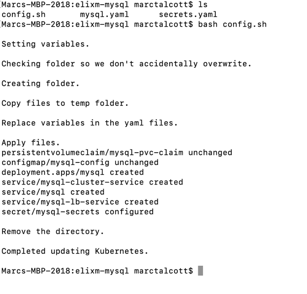 Running config.sh to create MySQL on k8s Running config.sh to create MySQL on k8s